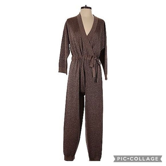 New Jcrew Crossover Gold-Flecked Jumpsuit Romper Overall Brown Size Large - Picture 1 of 11